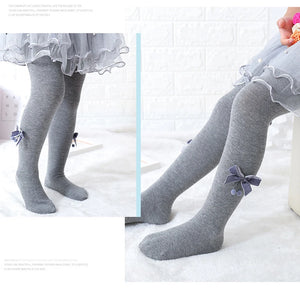 Soft breathable little girls pantyhose fall wide velvet bowknot design