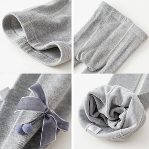 Soft breathable little girls pantyhose fall wide velvet bowknot design