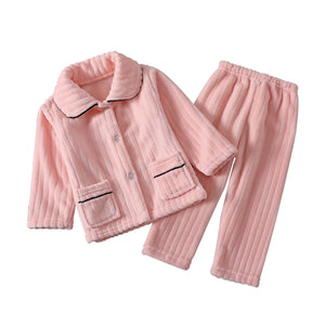 Kids Flannel Pajamas Set with Pure Color - Autumn Winter Thicken Warm