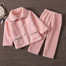 Load image into Gallery viewer, Kids Flannel Pajamas Set with Pure Color - Autumn Winter Thicken Warm
