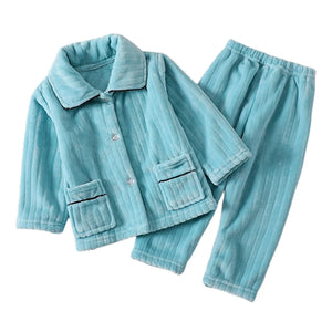 Kids Flannel Pajamas Set with Pure Color - Autumn Winter Thicken Warm