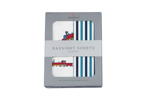 Vintage Steam Trains and Blue and White Stripe Bamboo Changing Pad