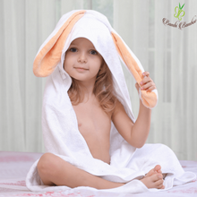 Load image into Gallery viewer, Baby Bamboo Hooded Towel &amp; 2 Washcloths, Amber Bunny design
