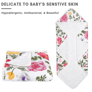 Baby Bamboo Hooded Towel, Double Layers of Muslin & Terry, Floral