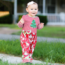 Load image into Gallery viewer, AnnLoren Baby Girls Merry Christmas Tree Holiday Floral Toddler Romper
