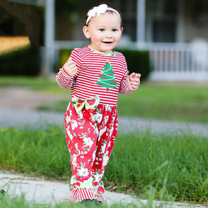 AnnLoren Baby Girls Merry Christmas Tree Holiday Floral Toddler Romper
