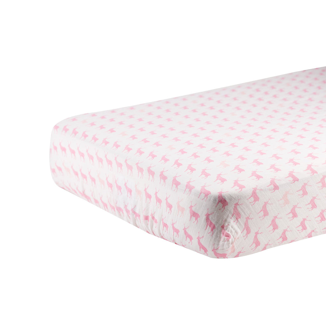 Pink Deer Crib Sheet