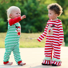 Load image into Gallery viewer, AnnLoren Baby/Toddler Girls Boutique Christmas Reindeer Red Striped
