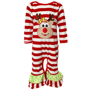 AnnLoren Baby/Toddler Girls Boutique Christmas Reindeer Red Striped