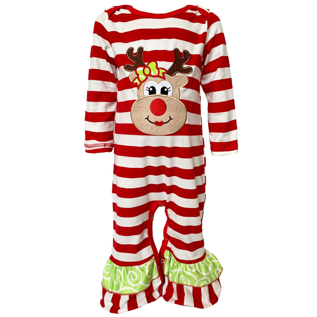 AnnLoren Baby/Toddler Girls Boutique Christmas Reindeer Red Striped