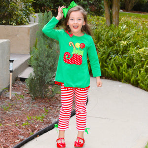 AL Limited Girls Christmas Holiday Elf Stocking Top & Stripe Pants