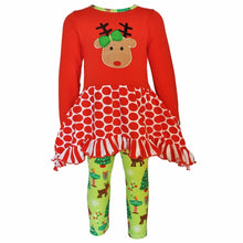 Load image into Gallery viewer, AnnLoren Girls Christmas Reindeer Tunic and Holiday Legging Set
