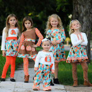 AnnLoren Girls Holiday Orange Pumpkin Patch Autumn Thanksgiving Dress