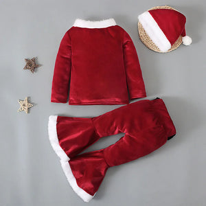 Christmas Baby Clothing Set Children Elves Tops Flared Pants Hat Kids