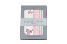 Load image into Gallery viewer, Playful Kitty and Candy Stripe Bamboo Changing Pad Cover/Bassinet
