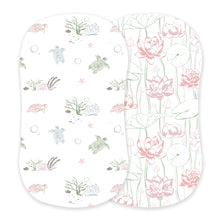 Load image into Gallery viewer, Turtles and Water Lily Bamboo Changing Pad Cover/Bassinet Sheets
