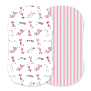 Playful Kitty and Candy Stripe Bamboo Changing Pad Cover/Bassinet