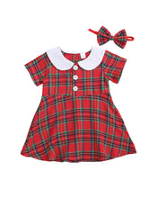 Load image into Gallery viewer, Christmas Plaid Baby Girl Dress with Headband

