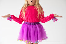 Load image into Gallery viewer, Purple Tutu Skirt With Multicolor Pom Pom Balls and Bow Hair Tie-2Pcs
