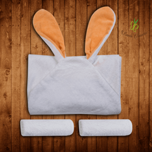 Load image into Gallery viewer, Baby Bamboo Hooded Towel &amp; 2 Washcloths, Amber Bunny design

