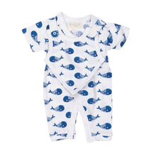 Load image into Gallery viewer, Smart Short Sleeve Kimono Romper + Bib - Blue Whale
