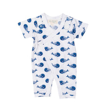 Load image into Gallery viewer, Smart Short Sleeve Kimono Romper + Bib - Blue Whale
