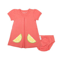 Load image into Gallery viewer, Citrus Garden: Organic A-Line Baby Girl Dress and Panty set
