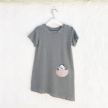 Load image into Gallery viewer, Asymmetric T-shirt Dress - Black + White Stripes
