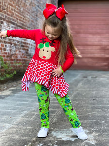 AnnLoren Girls Christmas Reindeer Tunic and Holiday Legging Set