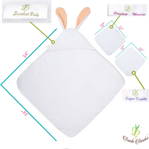 Baby Bamboo Hooded Towel & 2 Washcloths, Amber Bunny design