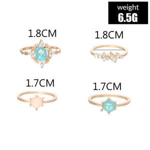 4-Piece Opal & White Crystal Ring Set