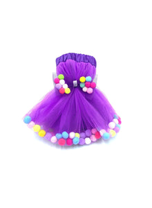 Purple Tutu Skirt With Multicolor Pom Pom Balls and Bow Hair Tie-2Pcs