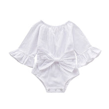 Load image into Gallery viewer, Infant Baby Girl Bowknot Solid Flare Sleeve Romper
