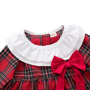 Newborn Baby Girls Clothes Ruffles long Sleeve red plaid Dress Tops