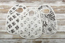 Load image into Gallery viewer, Black and White Snap Bibs Set of 3
