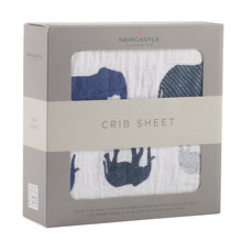 Load image into Gallery viewer, Blue Elephant Cotton Muslin Crib Sheet
