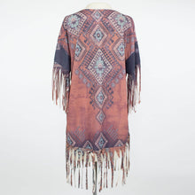 Load image into Gallery viewer, Tribal Print Fringe Finish Top - Burgundy
