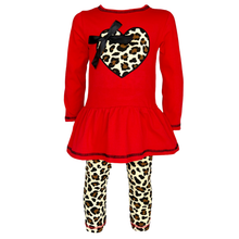 Load image into Gallery viewer, AnnLoren Girls Winter Leopard Heart Holiday Dress Tunic &amp; Leggings Set
