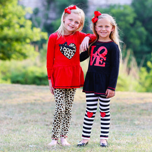 AnnLoren Girls Winter Leopard Heart Holiday Dress Tunic & Leggings Set
