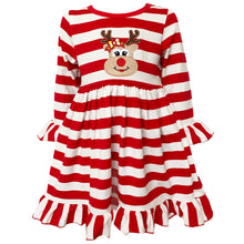 Load image into Gallery viewer, AnnLoren Girls Boutique Red Stripe Christmas Rudolf the Reindeer Swing

