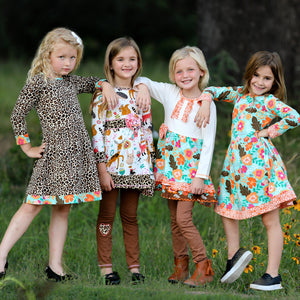 AnnLoren Little & Big Girls Long Sleeve Leopard Rose Fall Floral Dress