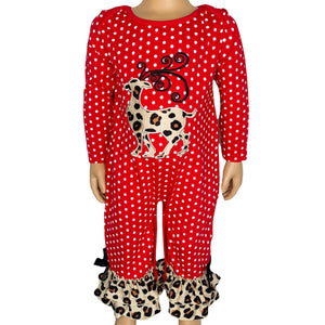 AL Limited Baby Girls Christmas Leopard Reindeer Holiday Cotton Romper