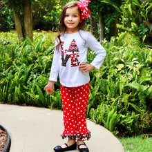 Load image into Gallery viewer, AL Limited Girls LOVE Christmas Top &amp; Red Polka Dot Ruffle Pants Set
