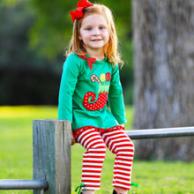 Load image into Gallery viewer, AL Limited Girls Christmas Holiday Elf Stocking Top &amp; Stripe Pants
