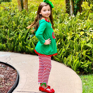 AL Limited Girls Christmas Holiday Elf Stocking Top & Stripe Pants