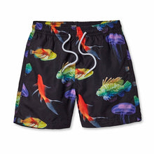 Load image into Gallery viewer, Board Shorts with Neon Fish on Black
