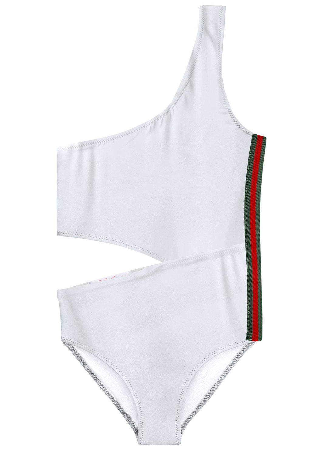 White Side-Cut Swimsuit with Stripe