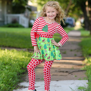 AnnLoren Girls Boutique Christmas Holiday Dress and Polka Dot Legging
