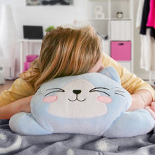 Load image into Gallery viewer, Glow in the dark Blanket, Moon Stars &amp; Cat Neck Pillow-Blue
