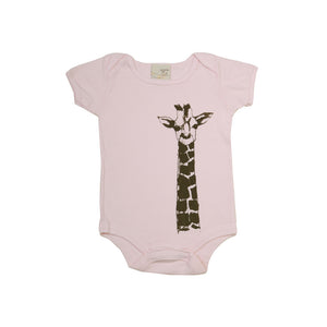 Organic infant pink bodysuit- Giraffe print